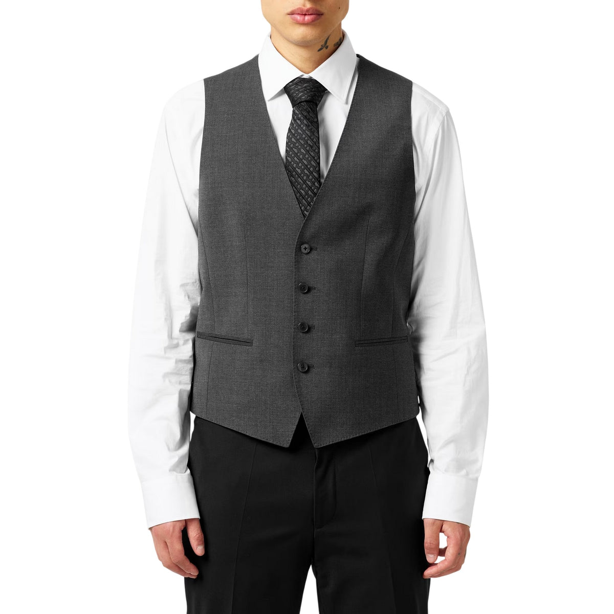 Grey - Lifestyle - Boss Mens Textured Slim Sleeveless Waistcoat