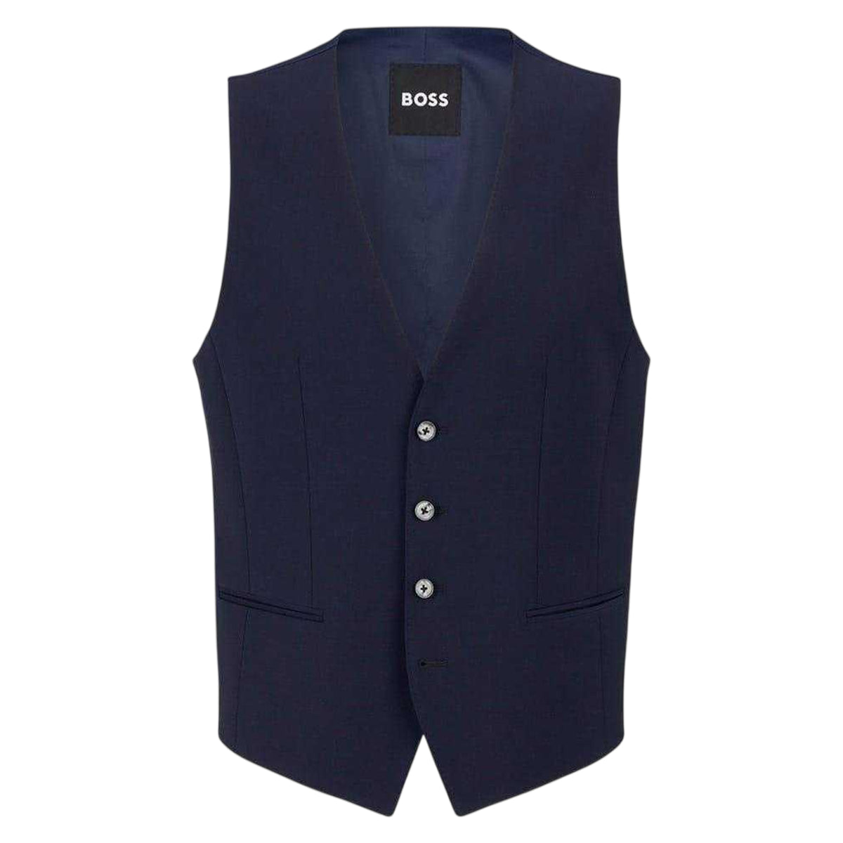 Navy - Front - Boss Mens Textured Slim Sleeveless Waistcoat