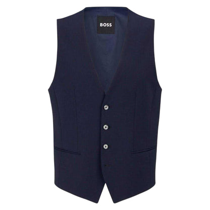 Navy - Front - Boss Mens Textured Slim Sleeveless Waistcoat
