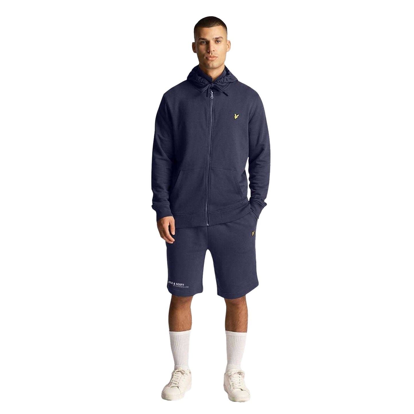 Navy - Side - Lyle & Scott Mens Co-Ordinate Printed Sweat Shorts