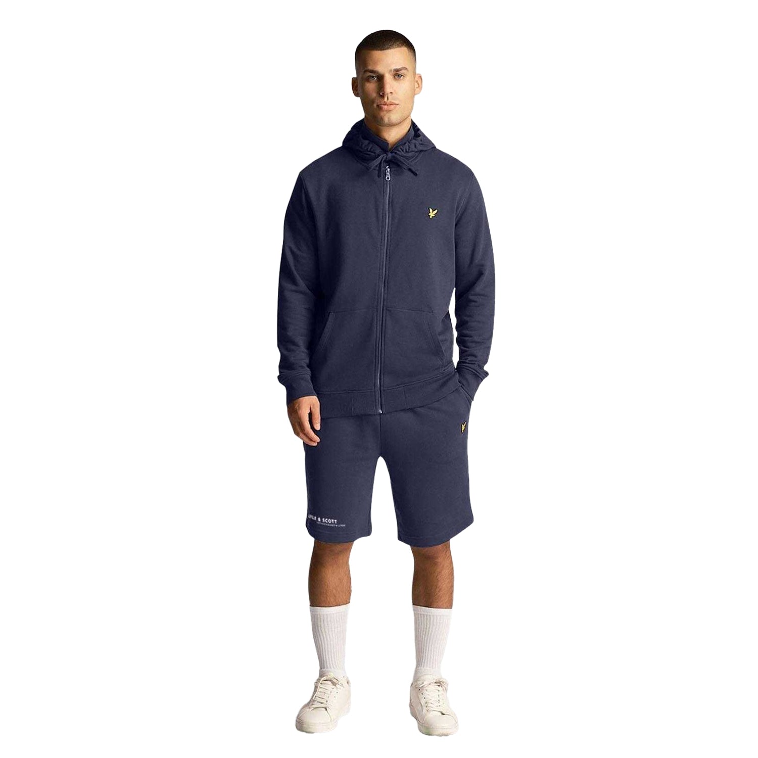 Navy - Side - Lyle & Scott Mens Co-Ordinate Printed Sweat Shorts
