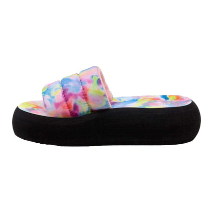 Pink - Side - Rocket Dog Womens-Ladies Splash Rainbow Tie Dye Flatform Sliders