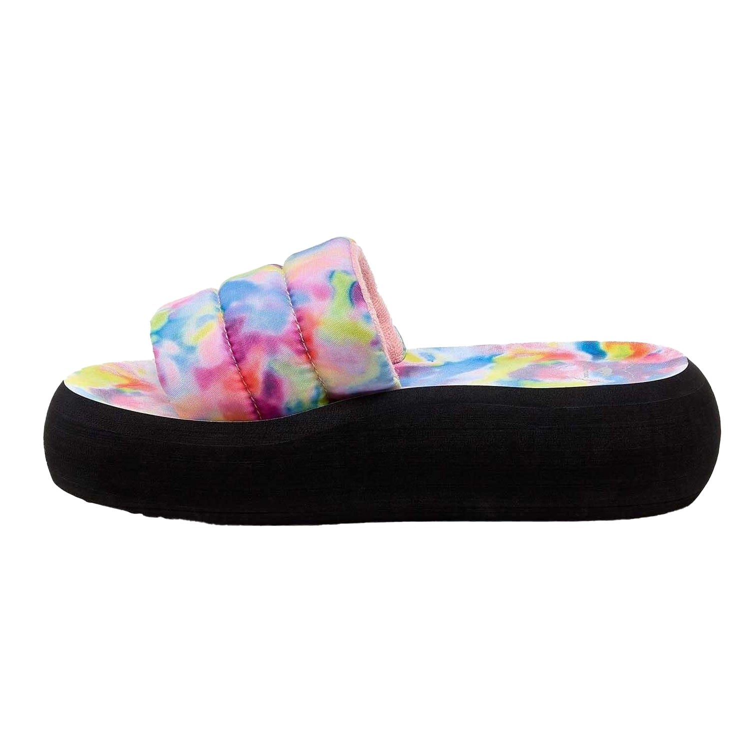 Pink - Side - Rocket Dog Womens-Ladies Splash Rainbow Tie Dye Flatform Sliders