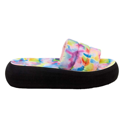 Pink - Lifestyle - Rocket Dog Womens-Ladies Splash Rainbow Tie Dye Flatform Sliders