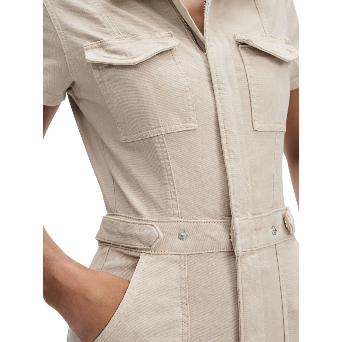 Ecru - Side - Good American Womens-Ladies Palazzo Jumpsuit