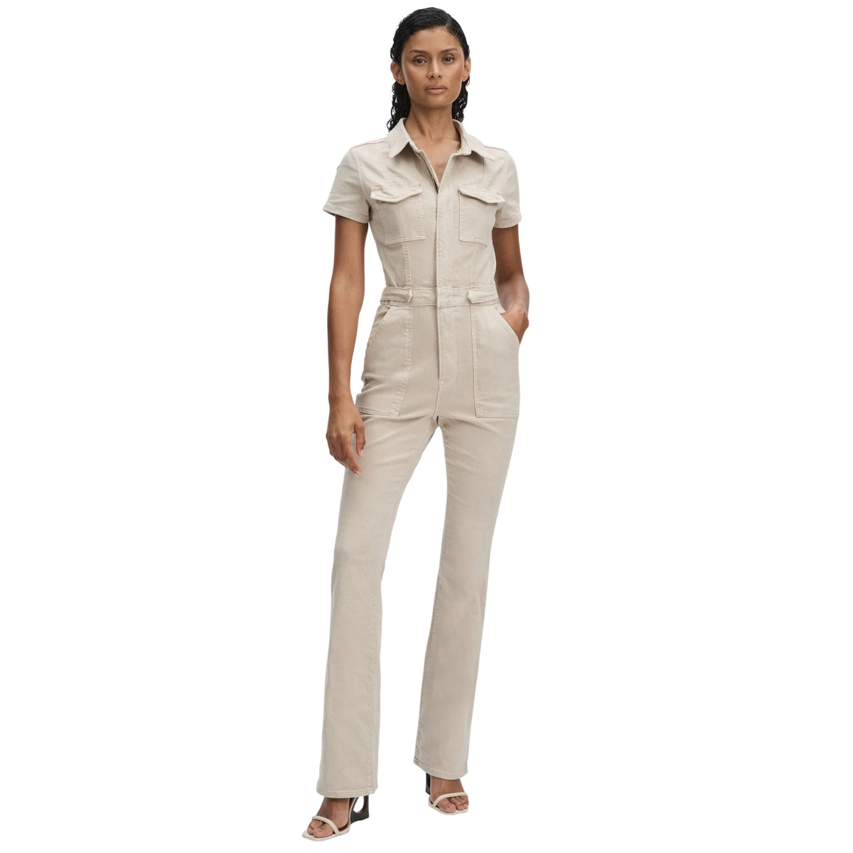 Ecru - Pack Shot - Good American Womens-Ladies Palazzo Jumpsuit