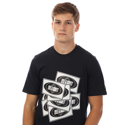 Navy - Side - Lyle & Scott Mens Football Sticker T-Shirt