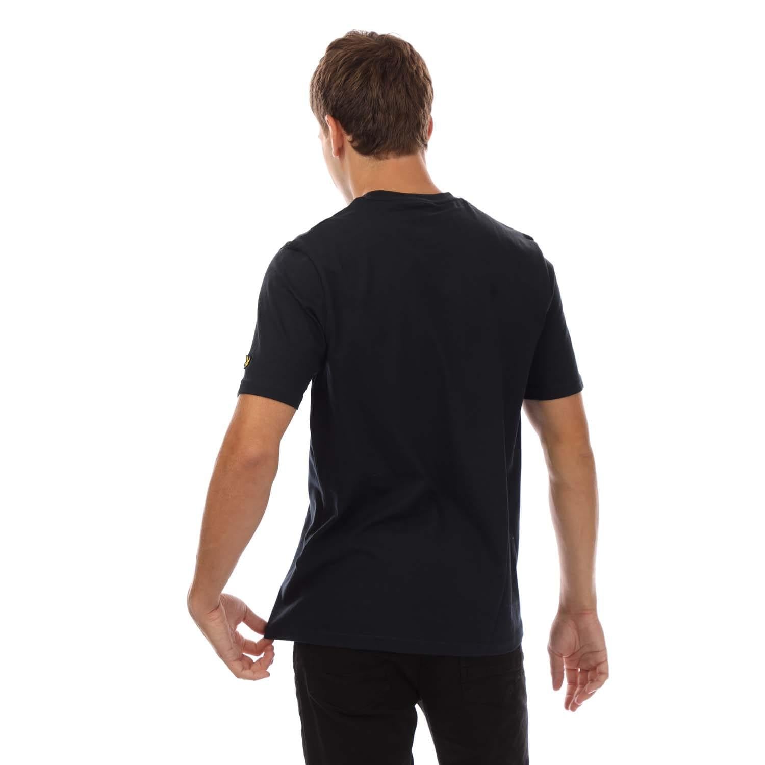 Navy - Back - Lyle & Scott Mens Football Sticker T-Shirt