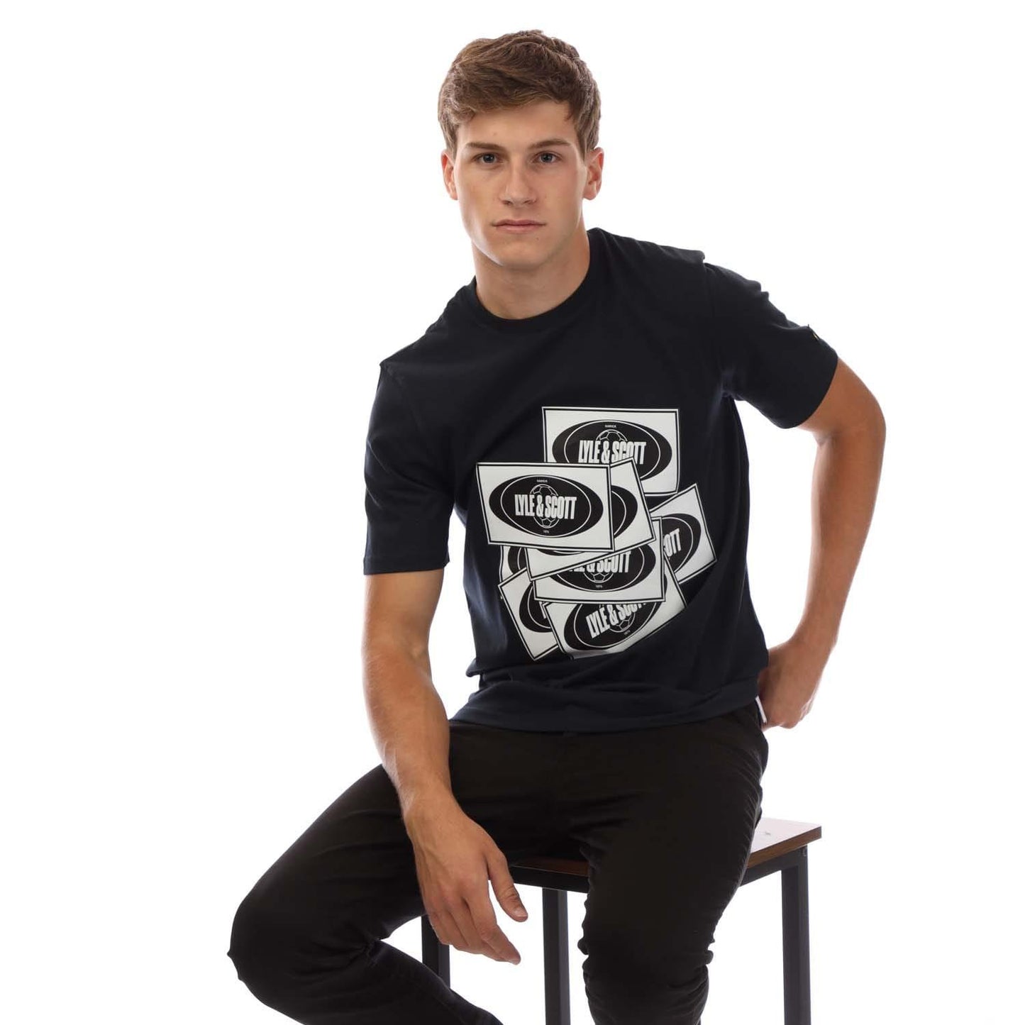 Navy - Lifestyle - Lyle & Scott Mens Football Sticker T-Shirt