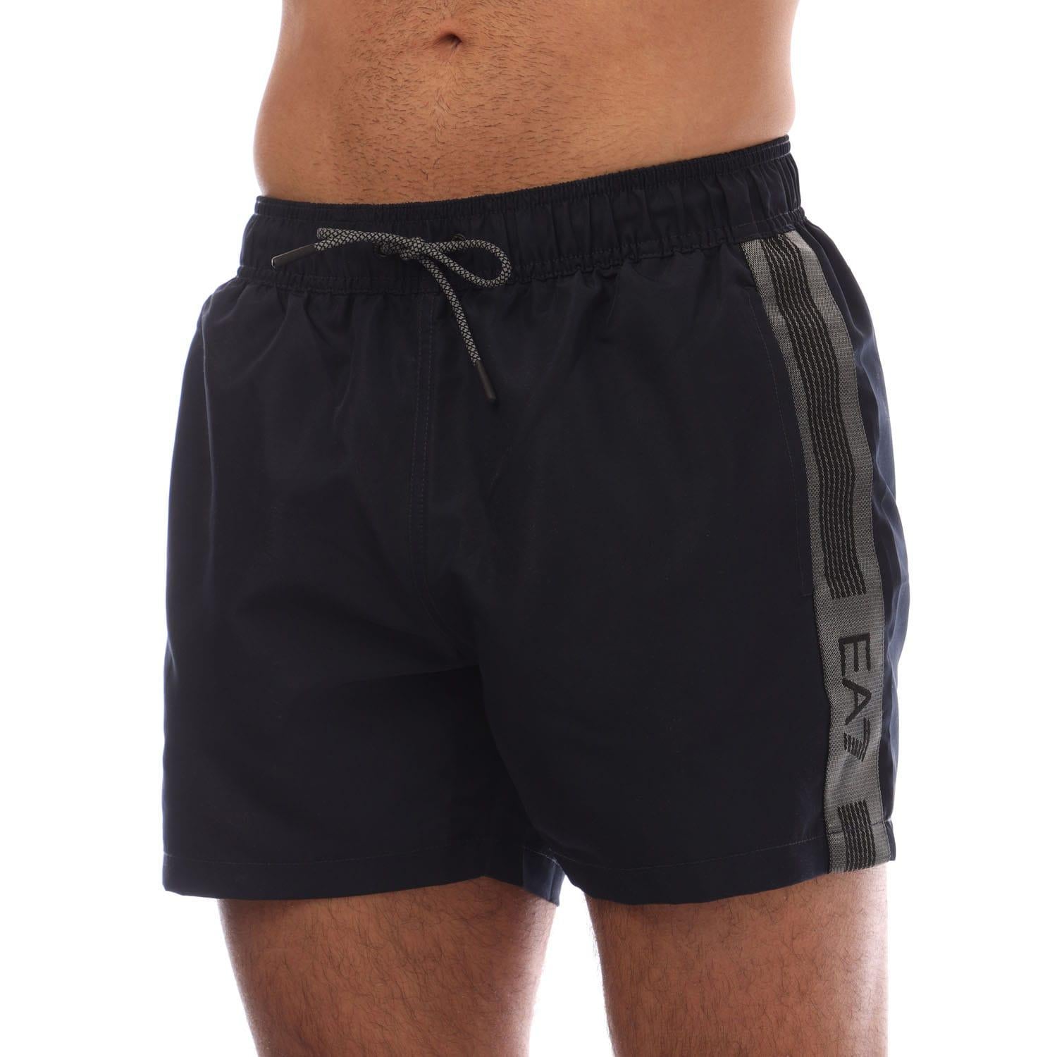 Navy - Side - Emporio Armani Mens Logo Taped Swim Shorts