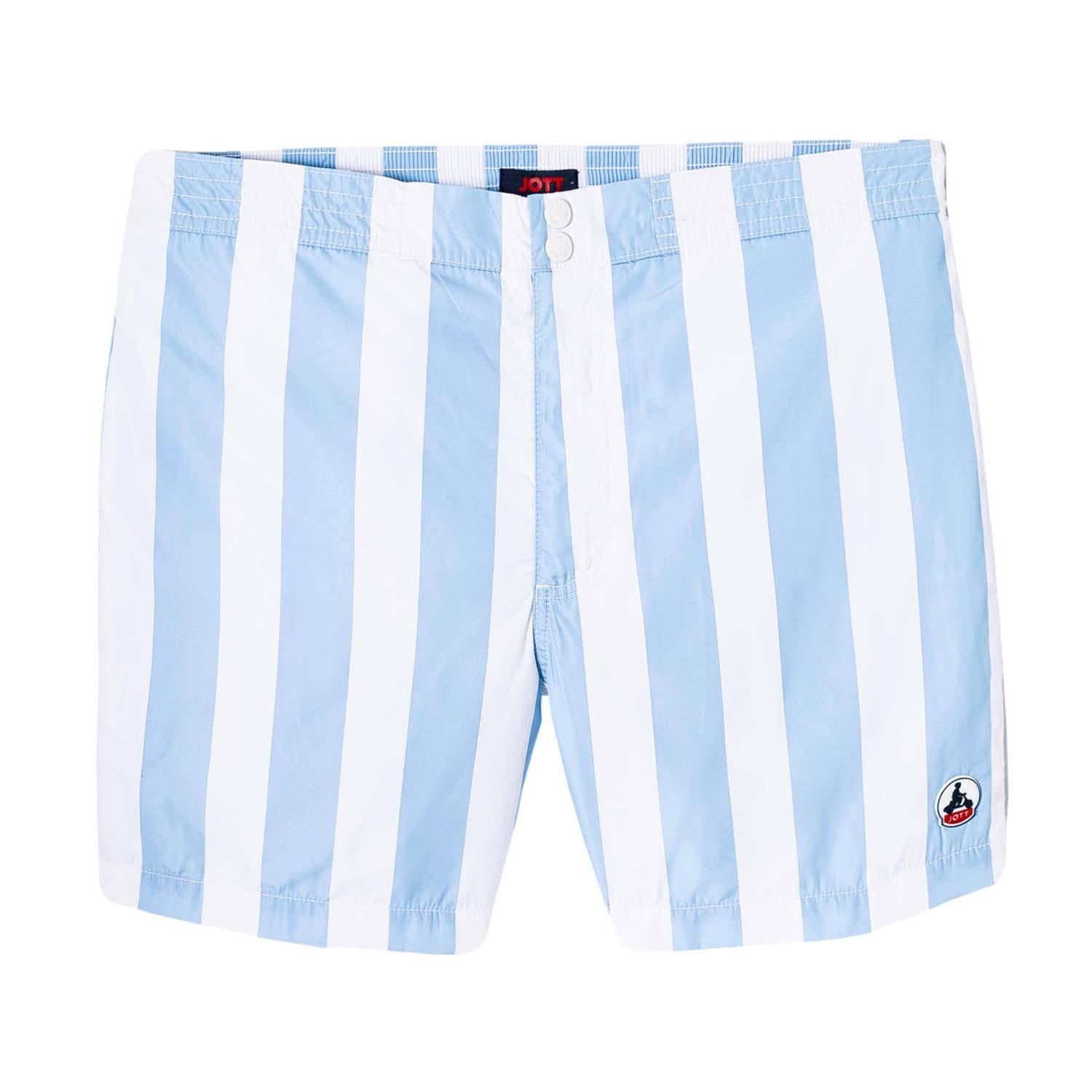 Blue-White - Front - Jott Mens Deauville Contrast Striped Swim Shorts