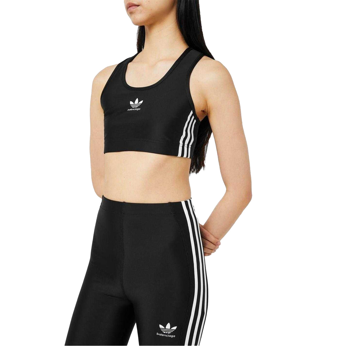Black-White - Side - Balenciaga Womens-Ladies Adidas Soft Sports Bra