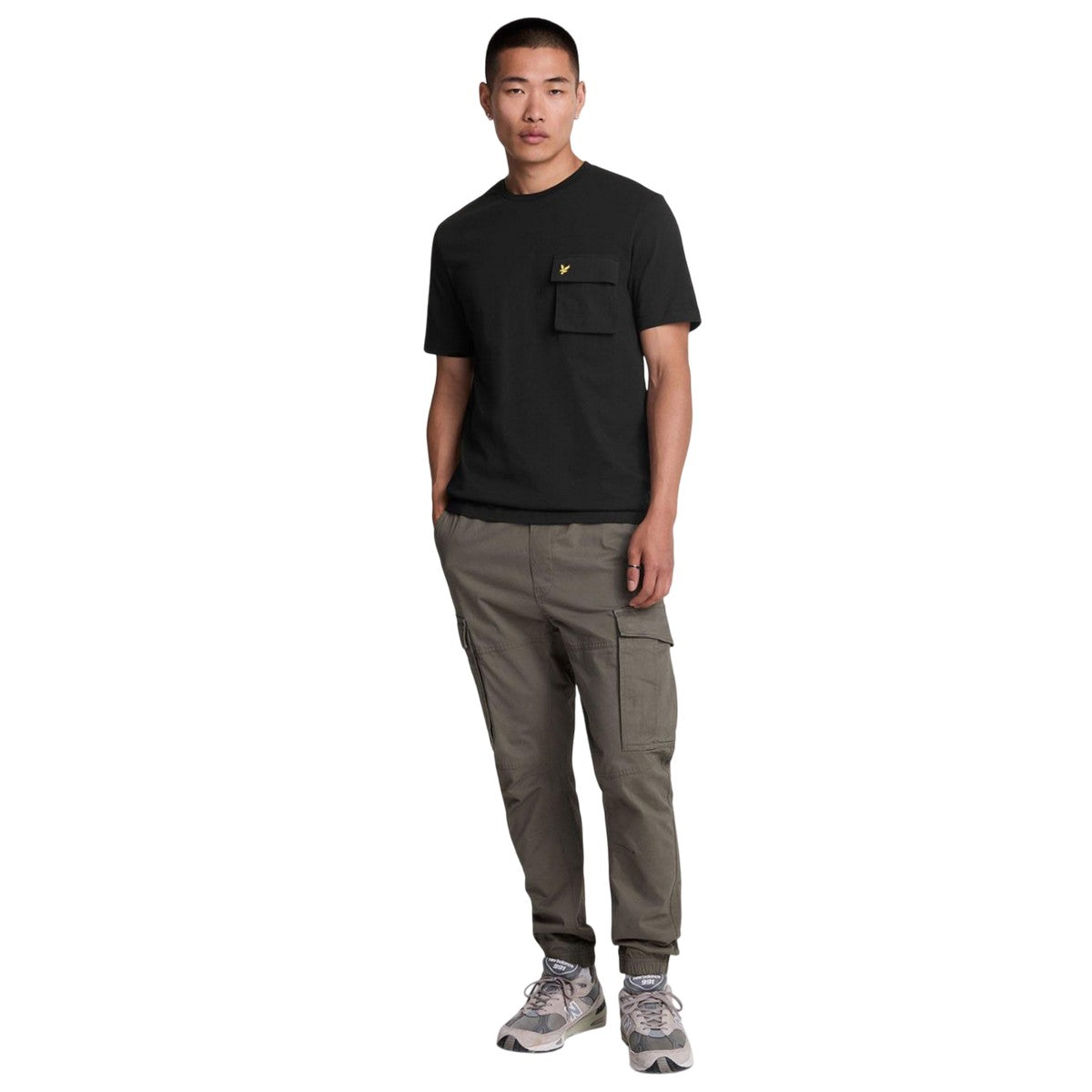 Black - Pack Shot - Lyle & Scott Mens Woven Pocket T-Shirt