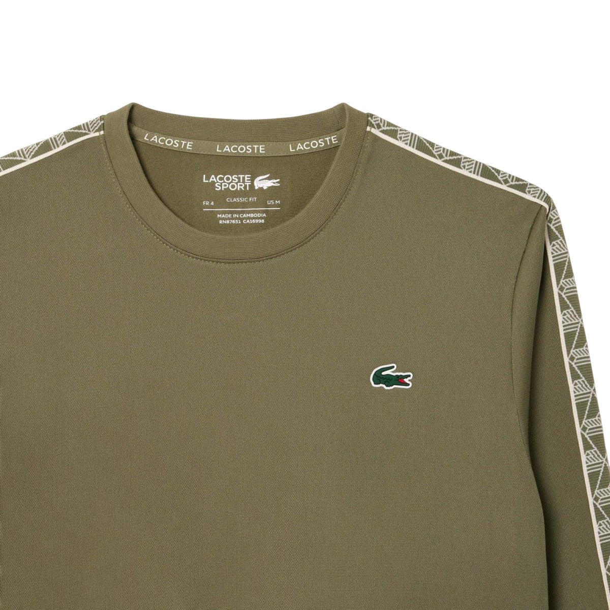 Khaki Green - Side - Lacoste Mens Interlock Jacquard Tennis Sweatshirt