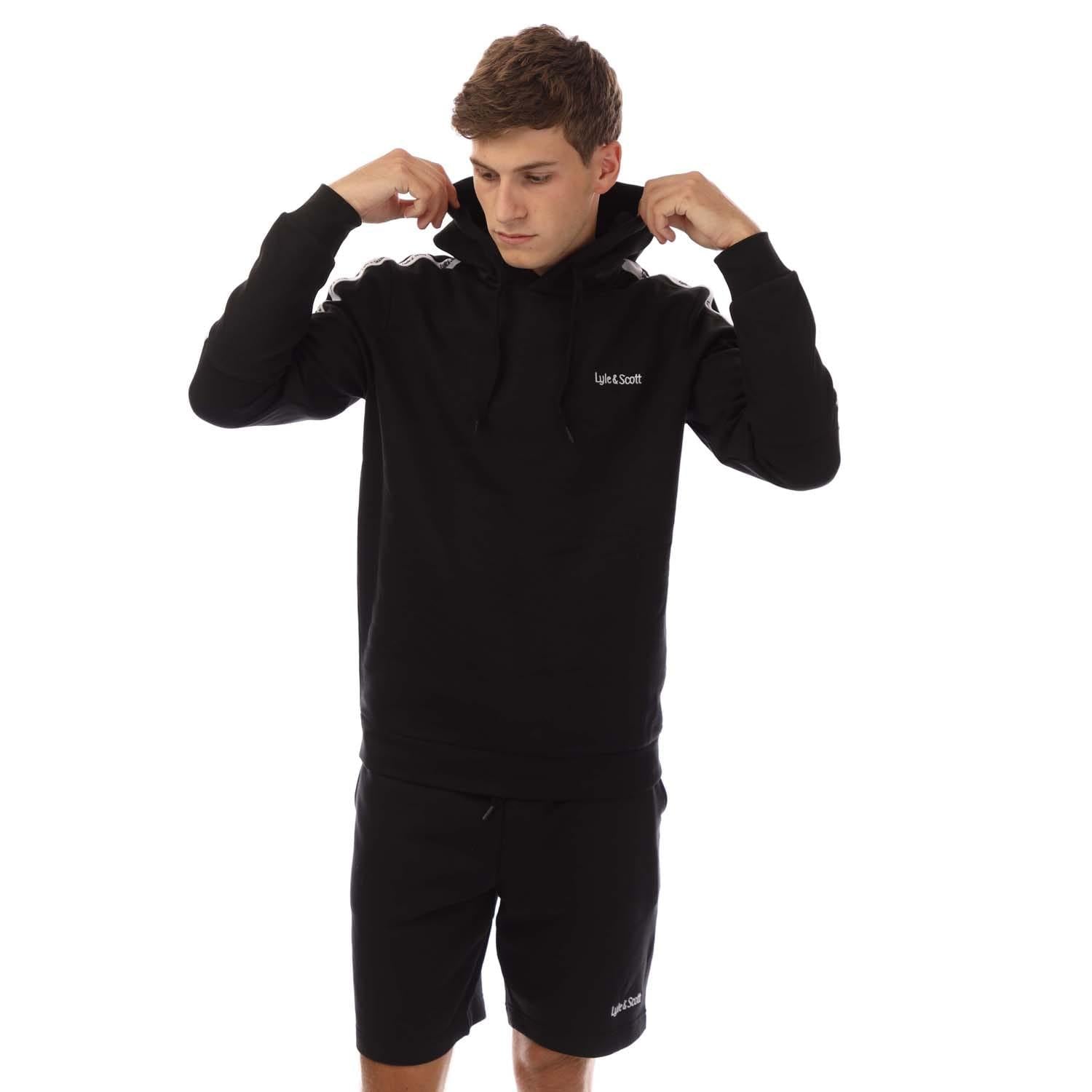 Black - Front - Lyle & Scott Mens Tape Hoodie