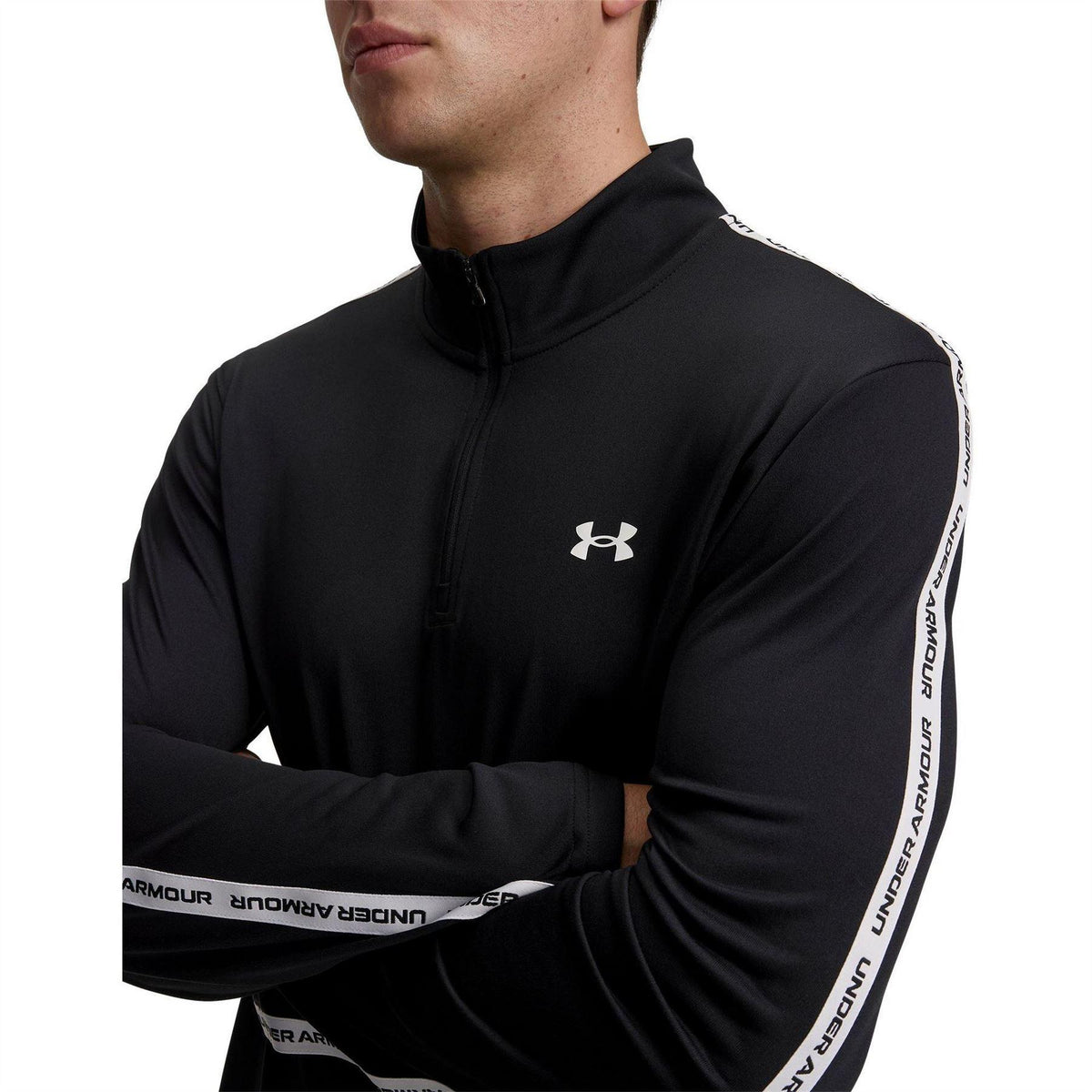 Black-White - Side - Under Armour Mens Tech Textured Half Zip Top