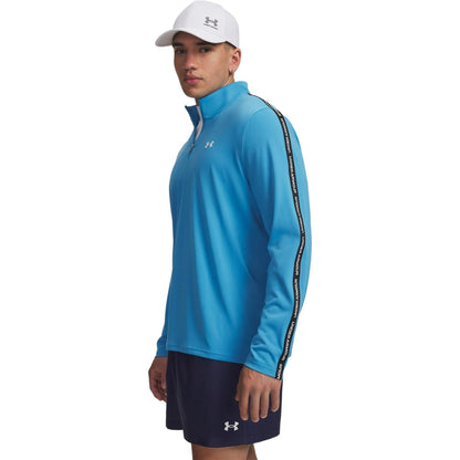Ethereal Blue-Black - Front - Under Armour Mens Tech Textured Half Zip Top