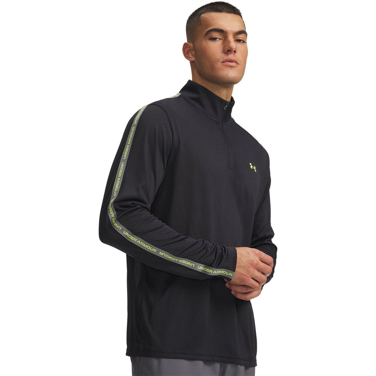 Black-Green - Front - Under Armour Mens Tech Textured Half Zip Top