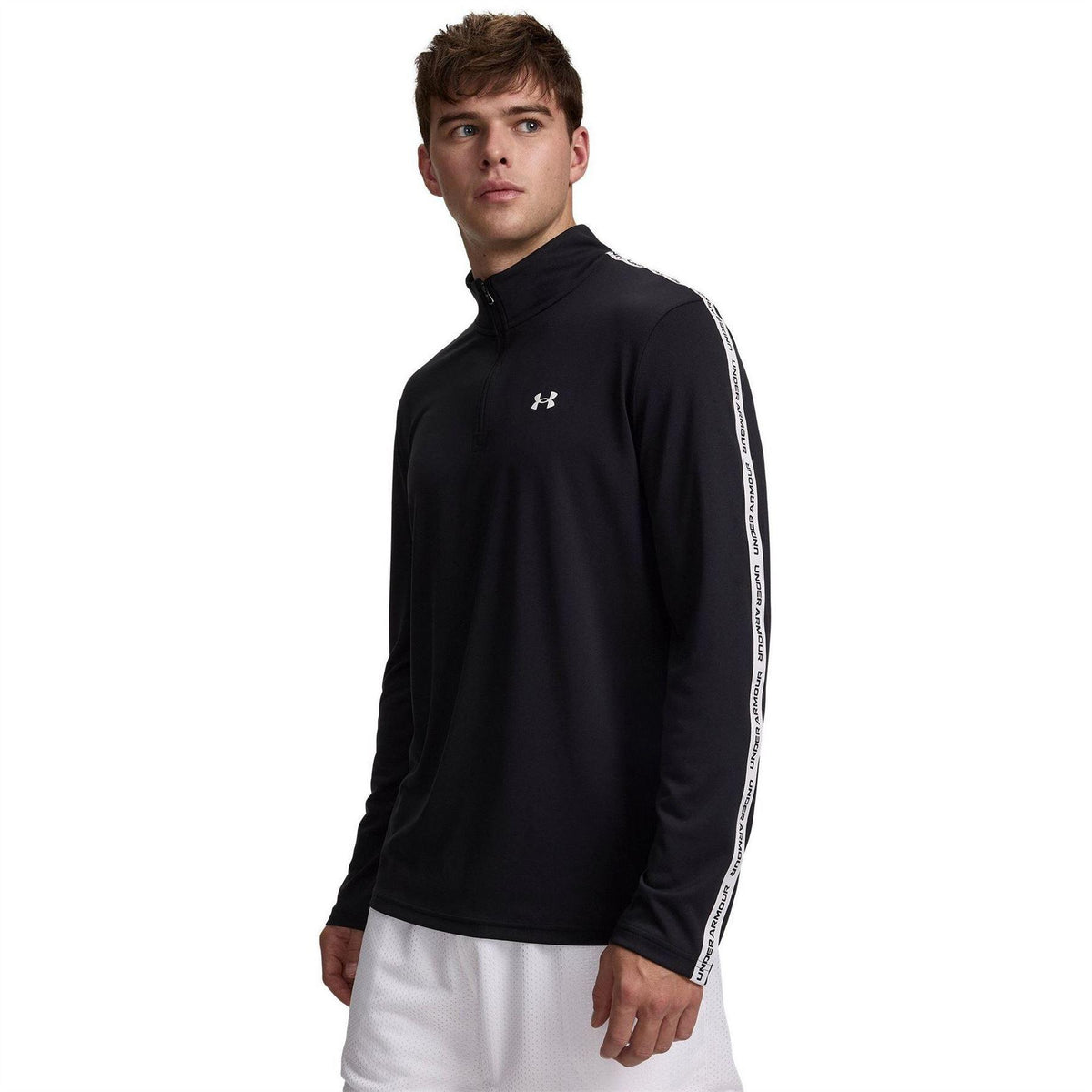 Black-White - Front - Under Armour Mens Tech Textured Half Zip Top