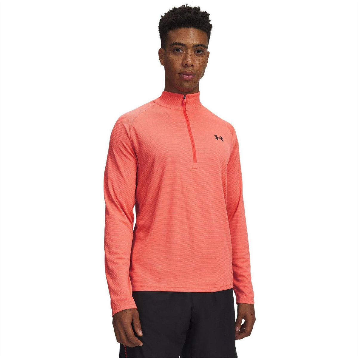Venom Red-Black - Front - Under Armour Mens Tech Textured Half Zip Top