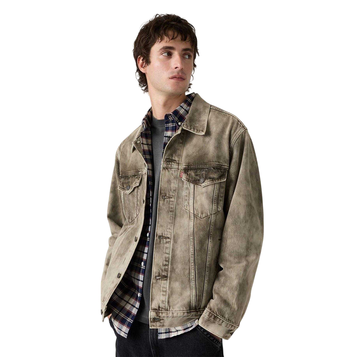 Green - Side - Levis Mens Camo Denim Relaxed Fit Trucker Jacket