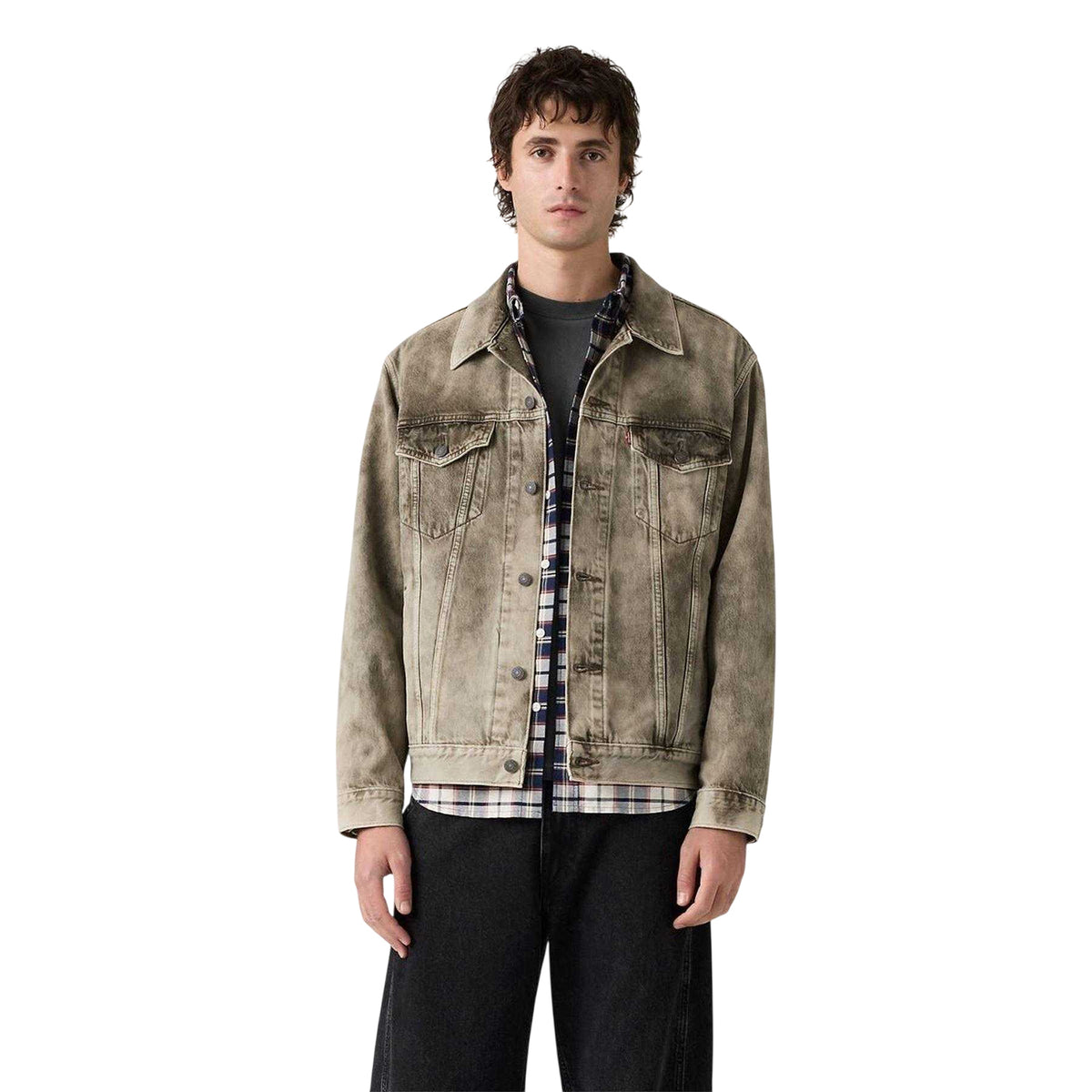 Green - Lifestyle - Levis Mens Camo Denim Relaxed Fit Trucker Jacket