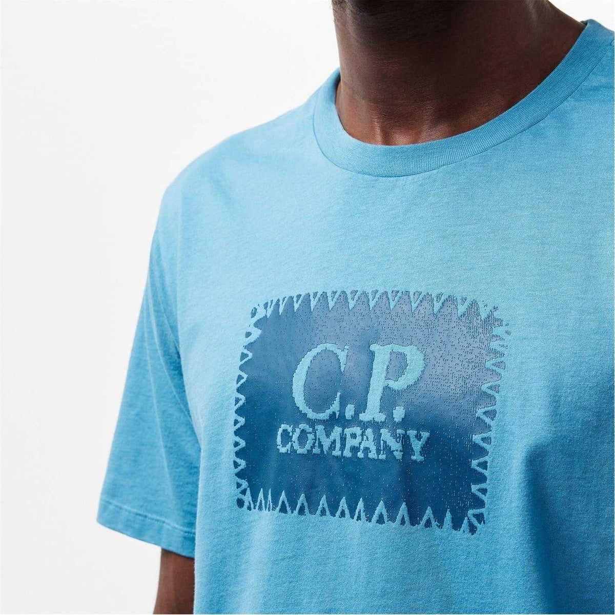 Aegean Blue - Side - C.P. Company Mens Block Logo Short-Sleeved T-Shirt