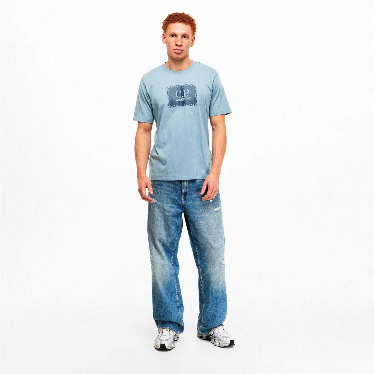Silver Green - Pack Shot - C.P. Company Mens Block Logo Short-Sleeved T-Shirt