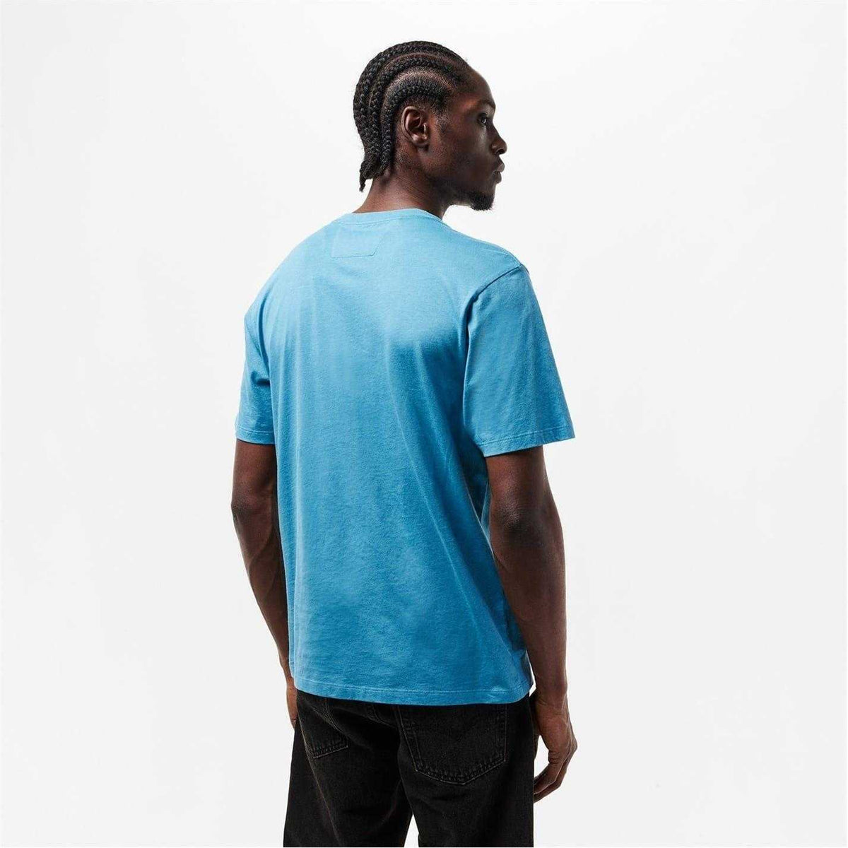 Aegean Blue - Pack Shot - C.P. Company Mens Block Logo Short-Sleeved T-Shirt