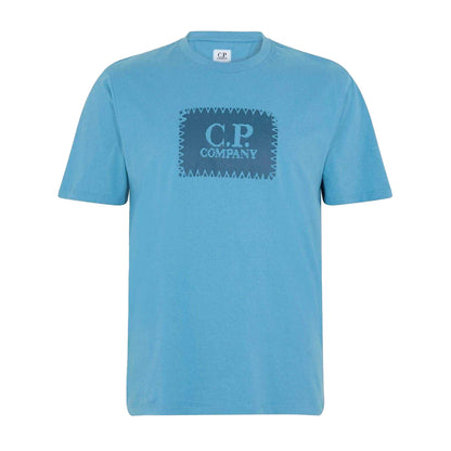 Aegean Blue - Front - C.P. Company Mens Block Logo Short-Sleeved T-Shirt