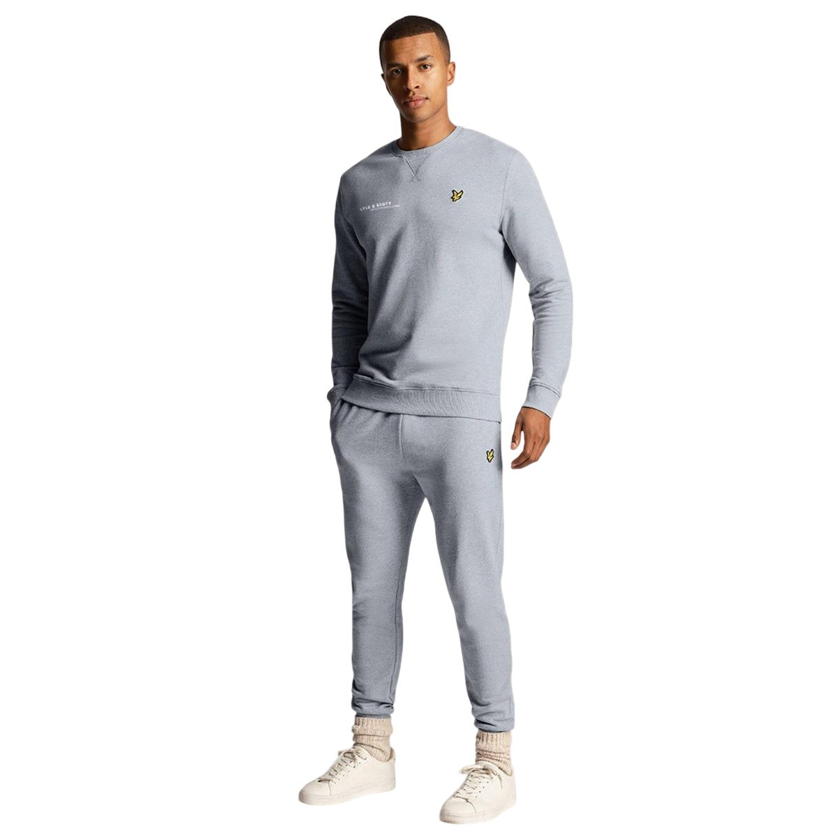 Grey - Pack Shot - Lyle & Scott Mens Co-Ordinate Print Crew Neck Sweatshirt