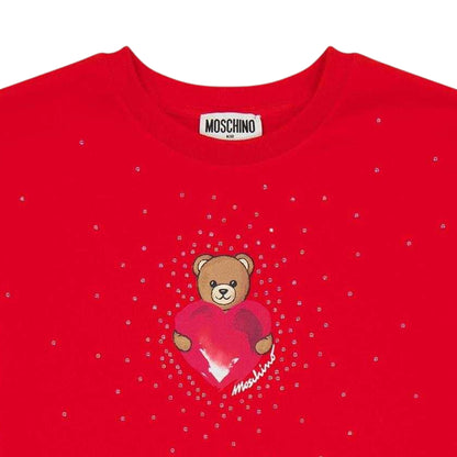 Poppy Red - Side - Moschino Childrens-Kids Logo T-Shirt Dress