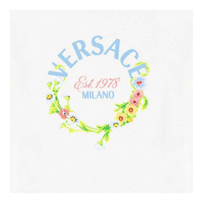 White - Side - Versace Childrens-Kids Flower Logo T-Shirt