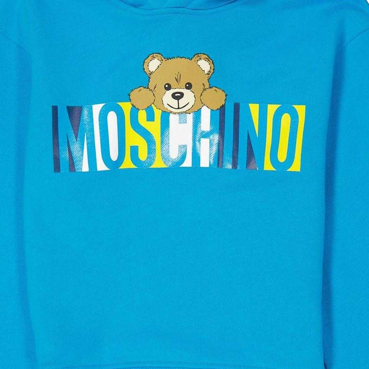 Blue - Side - Moschino Childrens-Kids Teddy Bear Logo Hoodie