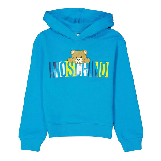 Blue - Front - Moschino Childrens-Kids Teddy Bear Logo Hoodie