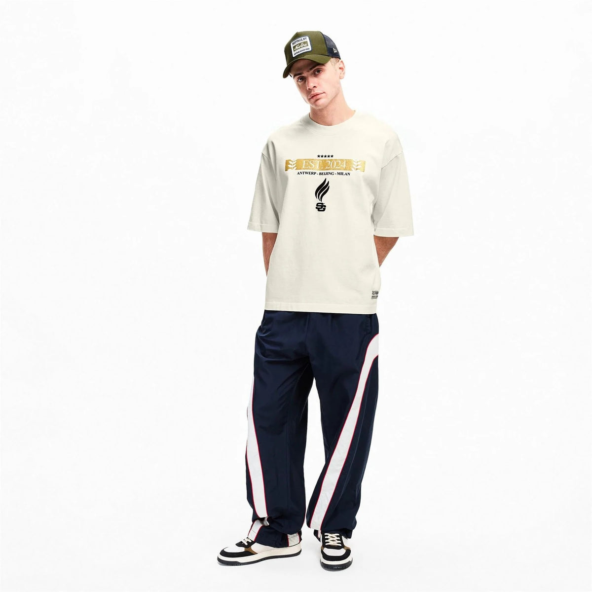Cannoli Cream - Close up - Summer Games Mens Laurel Logo Oversized T-Shirt