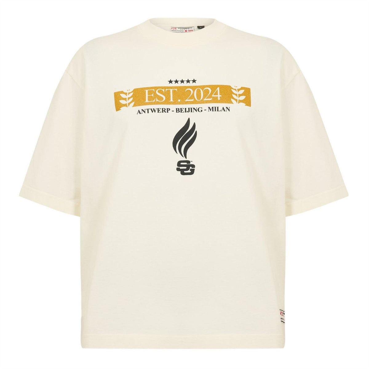 Cannoli Cream - Front - Summer Games Mens Laurel Logo Oversized T-Shirt