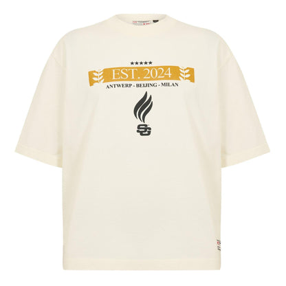 Cannoli Cream - Front - Summer Games Mens Laurel Logo Oversized T-Shirt