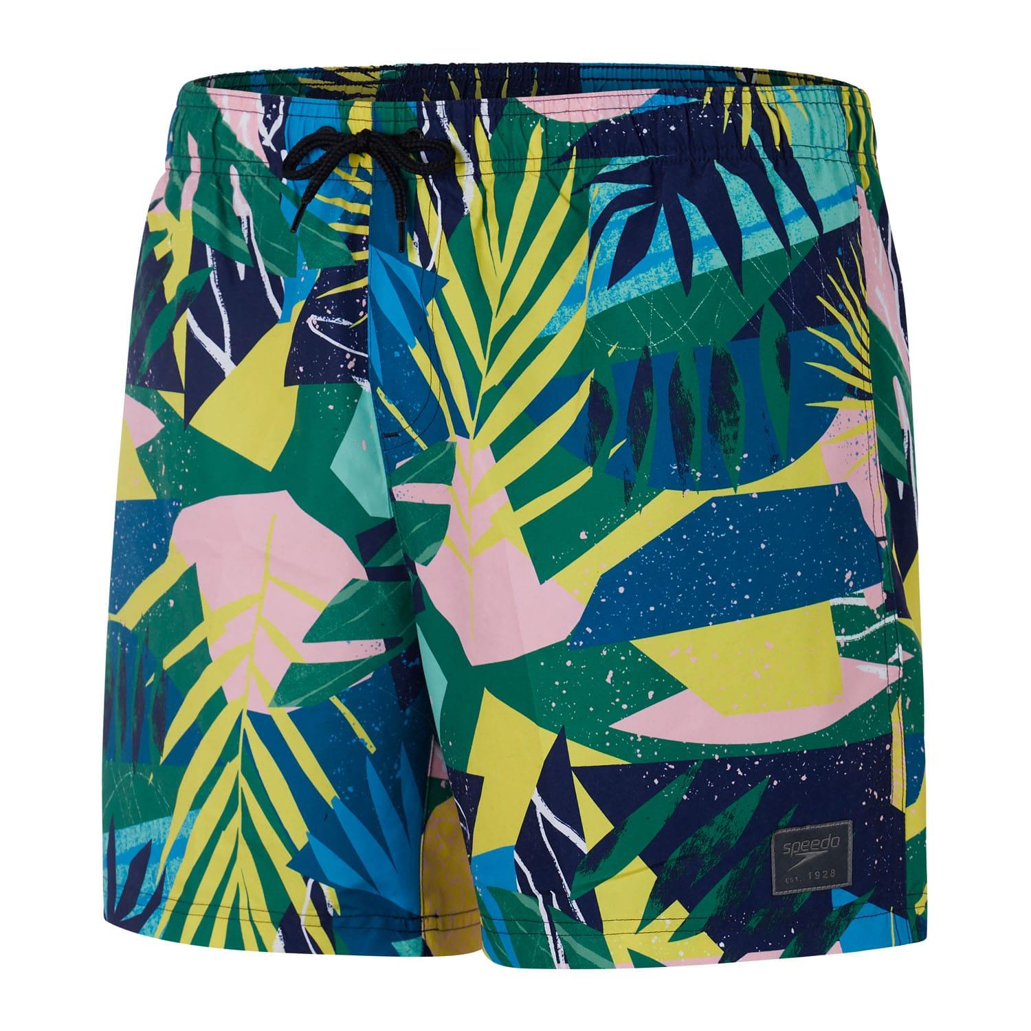 Yellow-Blue-Green - Front - Speedo Mens Leisure Leaf Print Swim Shorts