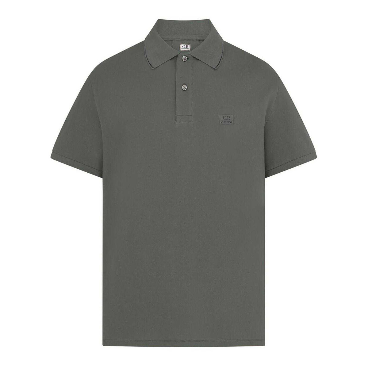 Shadow Grey - Front - C.P. Company Mens Logo Cotton Polo Shirt