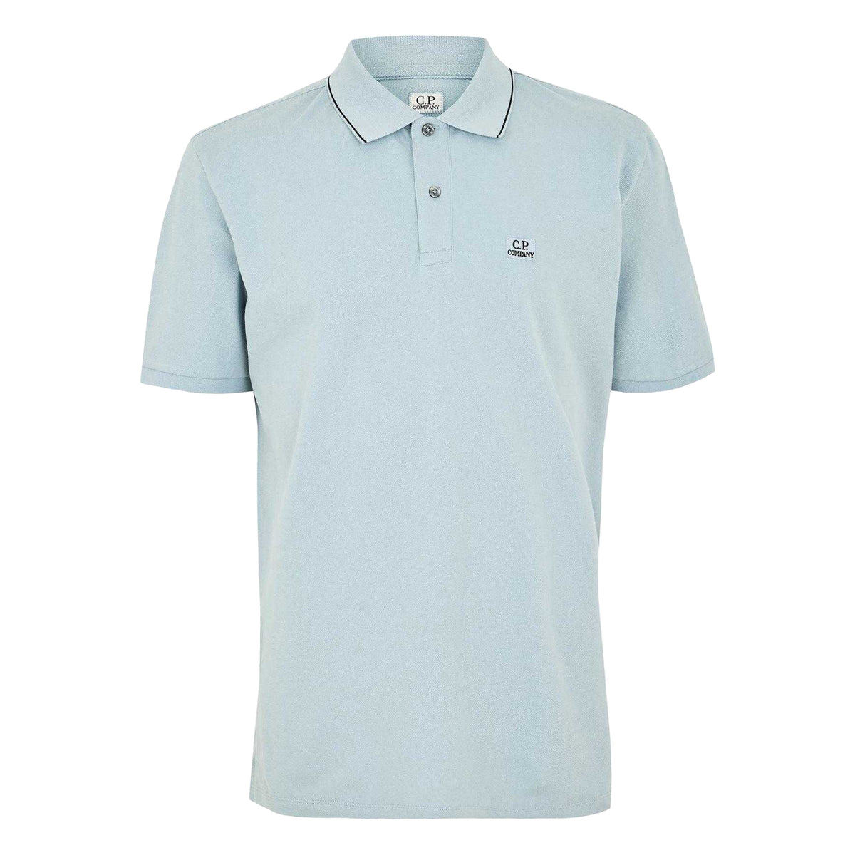 Silver Green - Front - C.P. Company Mens Logo Cotton Polo Shirt