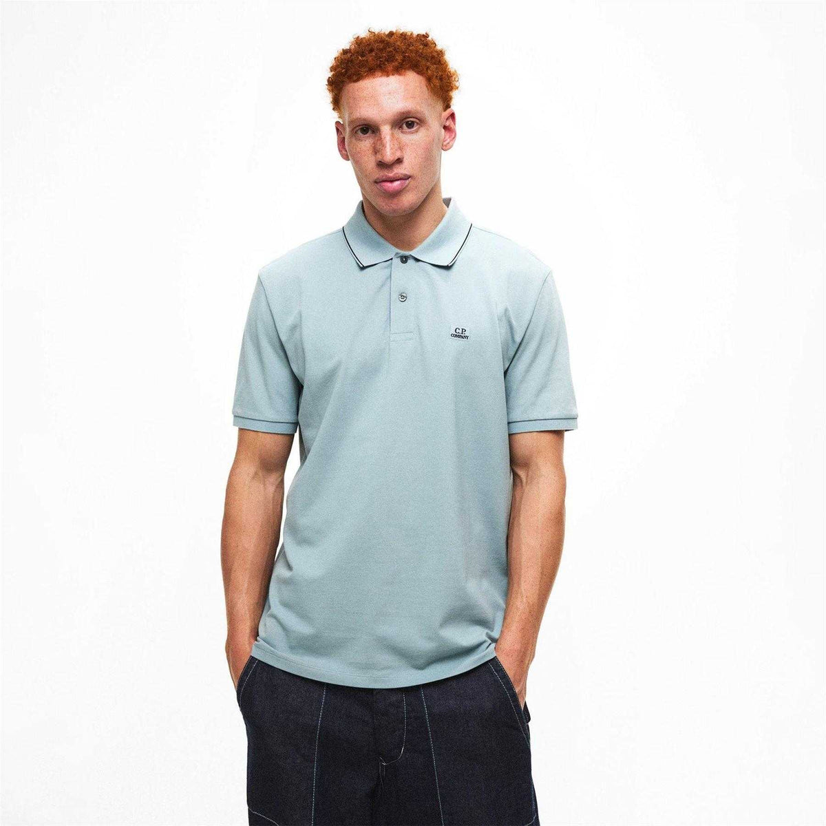 Silver Green - Lifestyle - C.P. Company Mens Logo Cotton Polo Shirt