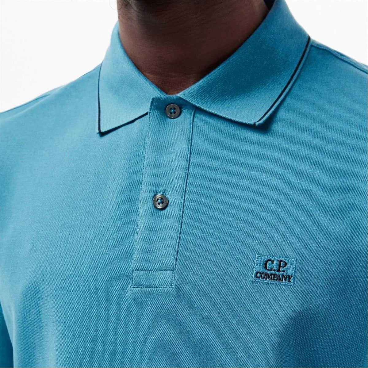 Aegean Blue - Side - C.P. Company Mens Logo Cotton Polo Shirt