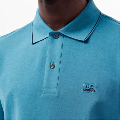 Aegean Blue - Side - C.P. Company Mens Logo Cotton Polo Shirt