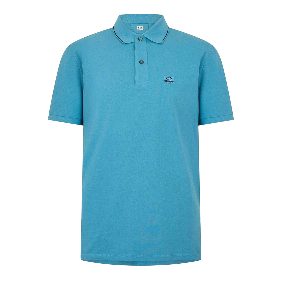 Aegean Blue - Front - C.P. Company Mens Logo Cotton Polo Shirt