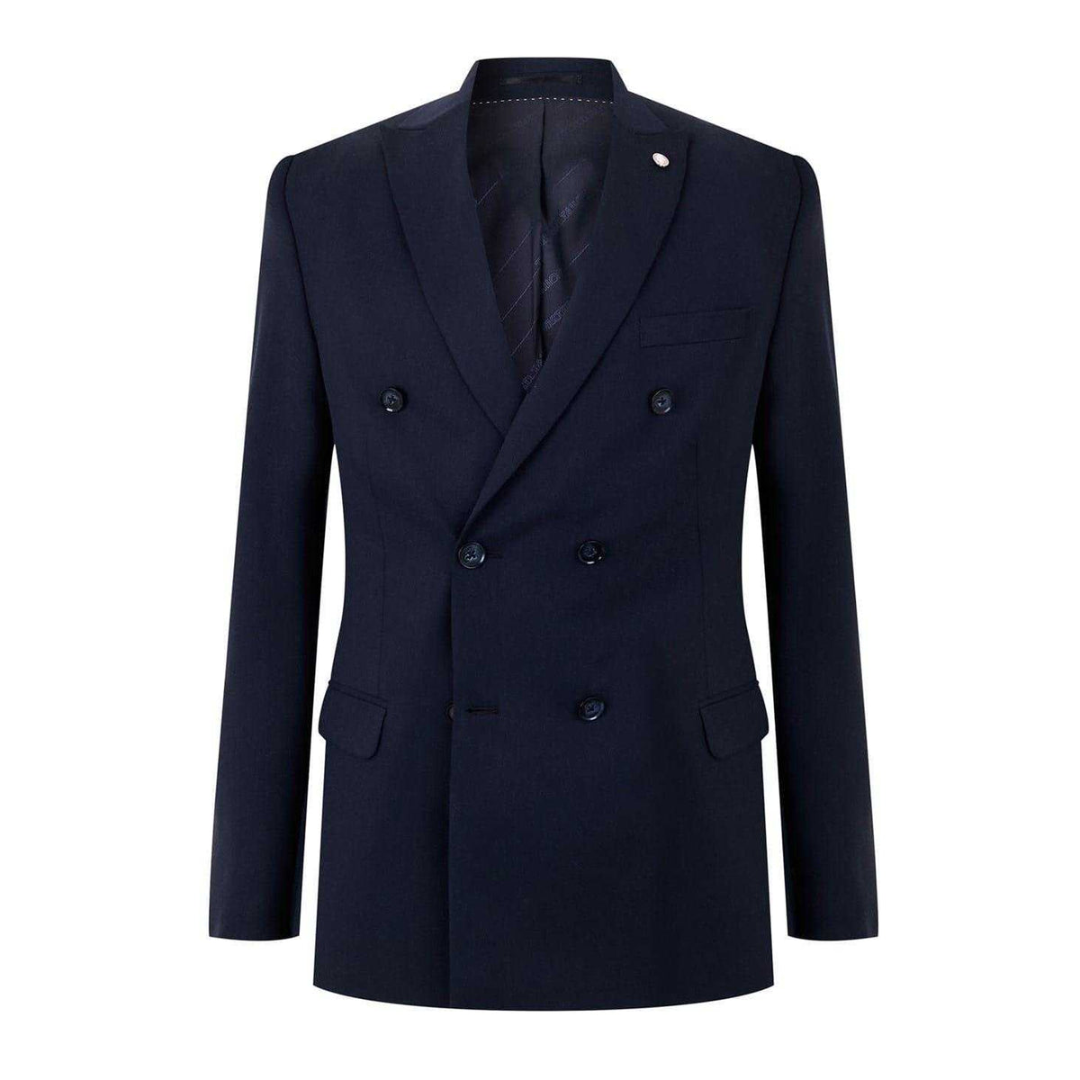 Navy - Front - Twisted Tailor Mens Double-Breasted Slim Suit Jacket