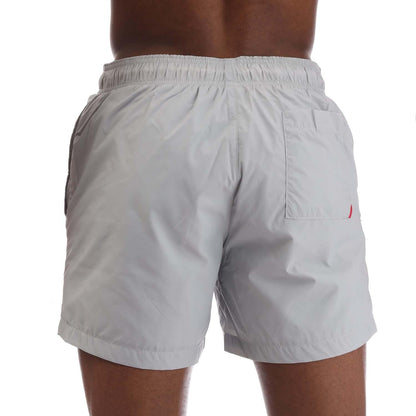 Grey - Back - Hugo Mens Haiti Contrast Logo Drawstring Swim Shorts