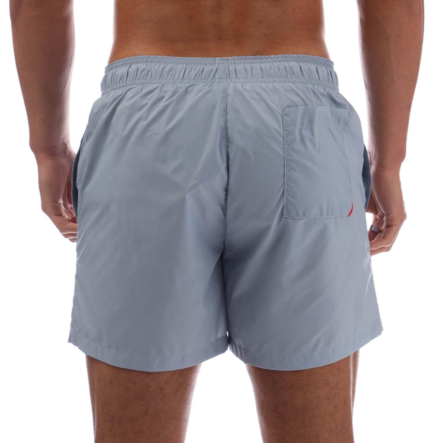Blue - Back - Hugo Mens Haiti Contrast Logo Drawstring Swim Shorts