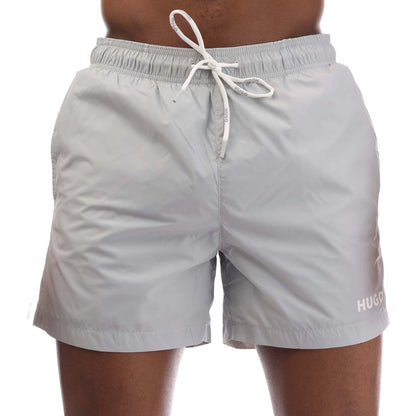 Grey - Front - Hugo Mens Haiti Contrast Logo Drawstring Swim Shorts
