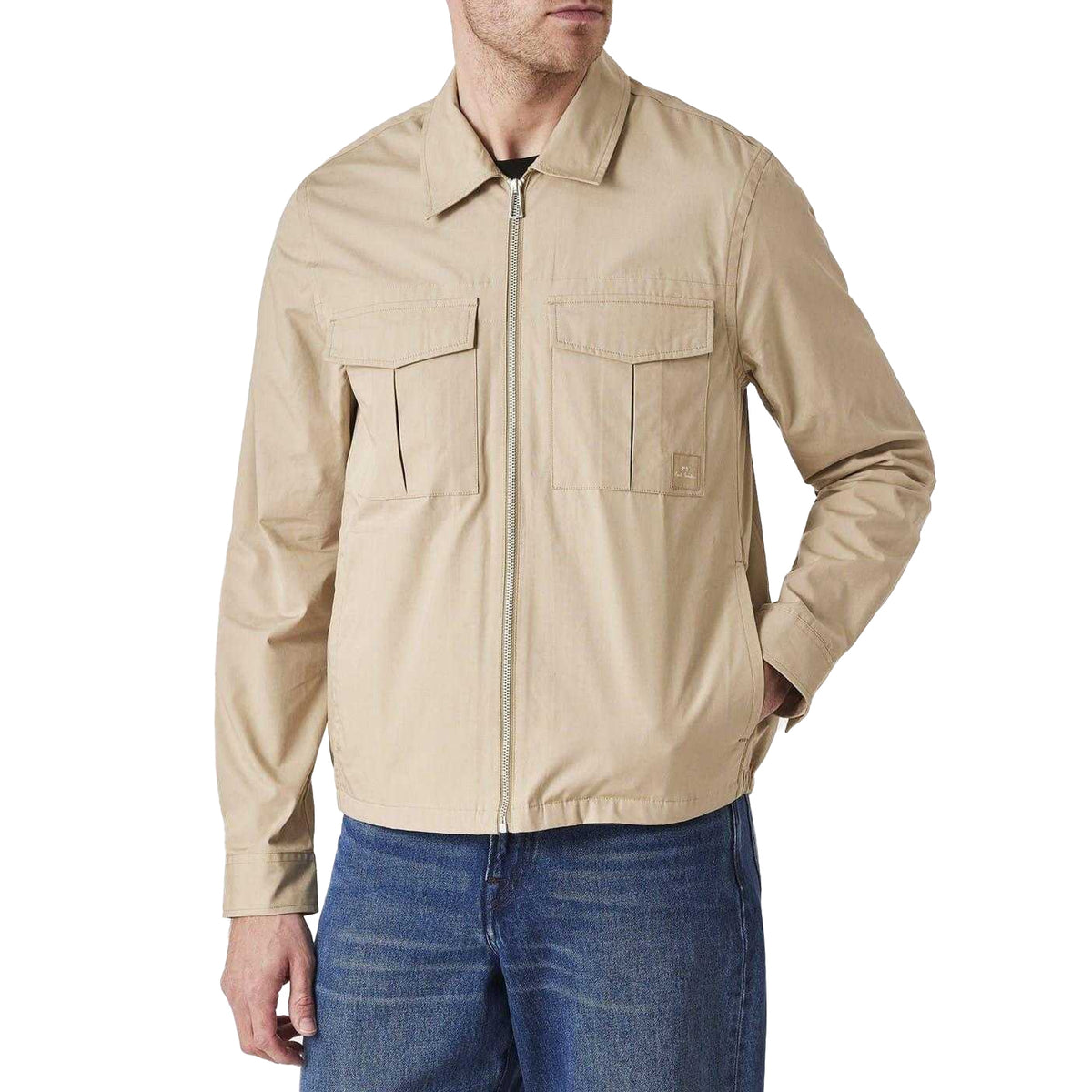 Beige - Side - Paul Smith Mens Patch Pocket Overshirt